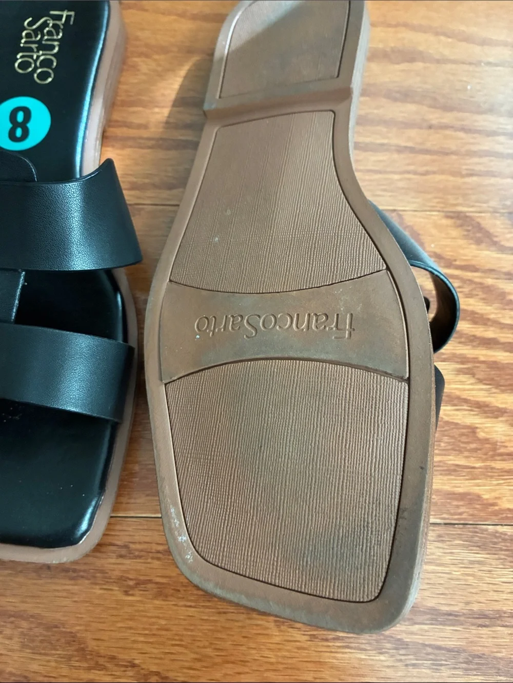 Franco Sarto Black Woven Leather Slide Sandals Worn once